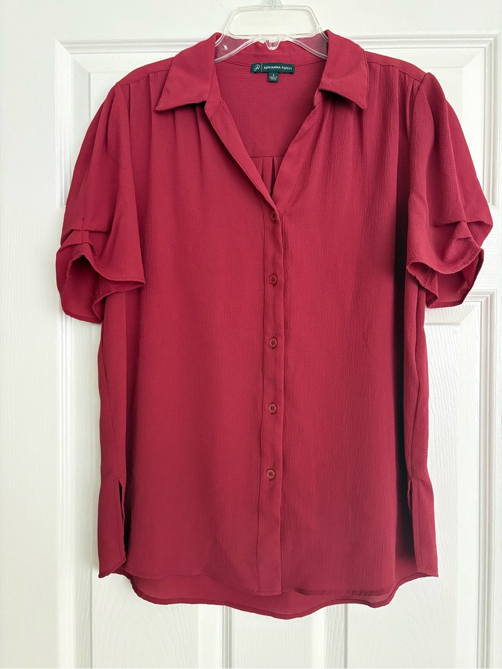 Adrianna Papell Red Button-Front Short Sleeve Blouse
